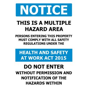 NOTICE THIS IS A MULTIPLE HAZARD AREA 170X250 SELF ADHESIVE