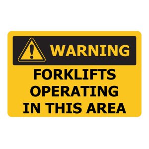 250X170 WARNING FORKLIFTS OPERATING IN THIS AREA - SELF ADHE