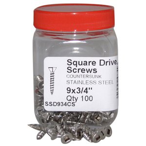 SCREW SQ C/SUNK S/S SUREFAST SSD934CS 9X3/4 100/JAR