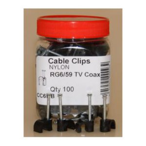 CABLE CLIP ROUND 6MM RG6 OR RG59 COAX BLACK 100/JR